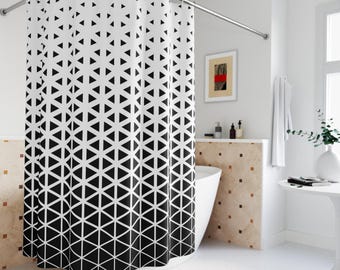 Geometric Shower Curtain: Black and White Triangle Design