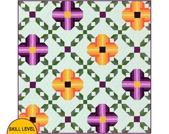PDF Pansy Picnic Quilt Pattern - Table Runner, Baby, Throw, and King Sizes