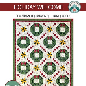 Holiday Welcome Quilt Pattern (Printed Booklet) - Door Banner, Baby, Throw, and Queen Sizes