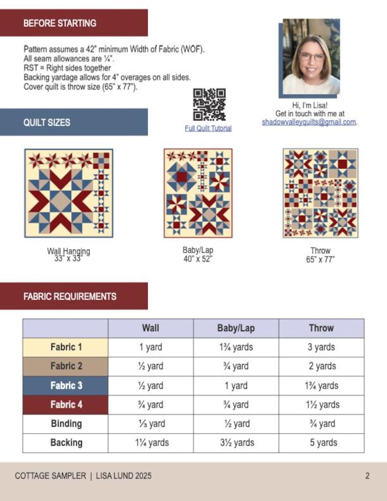 Cottage Sampler Quilt Pattern (printed Booklet) - Wall Hanging, Baby ...