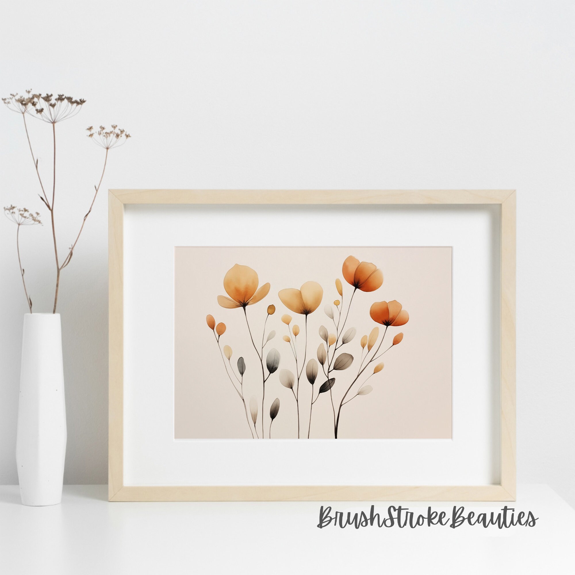 Printable Minimalist Autumn Leaves Art, Watercolor Autumn Leaves ...
