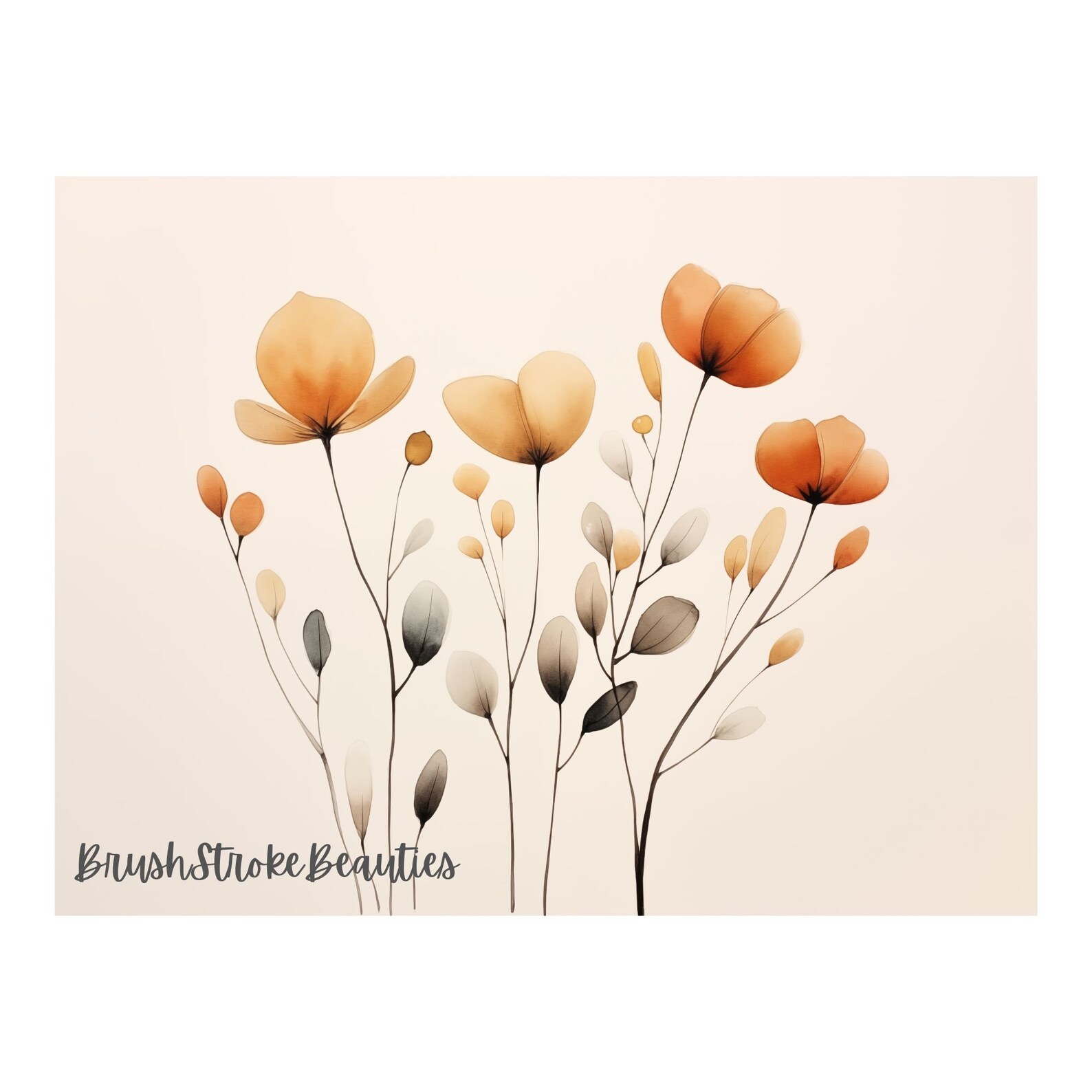 Printable Minimalist Autumn Leaves Art, Watercolor Autumn Leaves ...