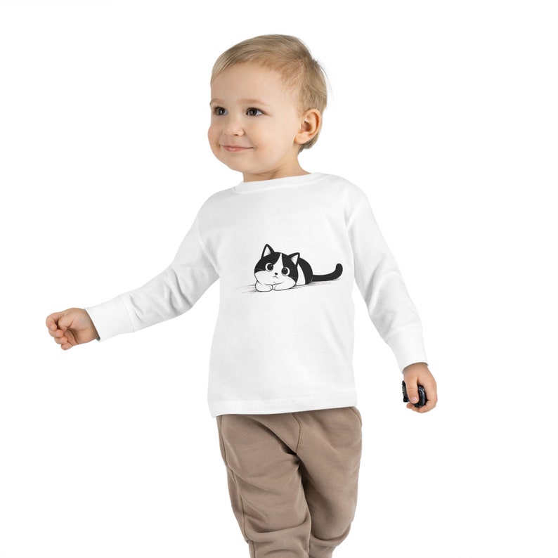 Toddler up to 5-6 YO Long Sleeve T-shirt Friendly cute cat perfect for presents, a gift for kids, cats lovers, many colors zdjęcie 10