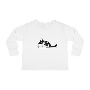 Toddler up to 5-6 YO Long Sleeve T-shirt Friendly cute cat perfect for presents, a gift for kids, cats lovers, many colors zdjęcie 1