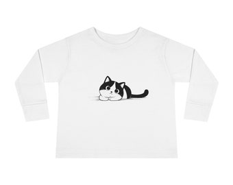 Toddler  up to 5-6 YO Long Sleeve T-shirt - Friendly cute cat - perfect for presents, a gift for kids, cats lovers, many colors