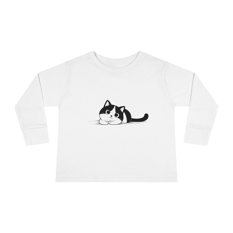 Toddler up to 5-6 YO Long Sleeve T-shirt Friendly cute cat perfect for presents, a gift for kids, cats lovers, many colors zdjęcie 1