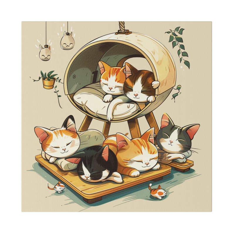 Adorable Chibi Cats Series 01A Matte Canvas, Stretched, 0.75 Home Decor for Cat Lovers