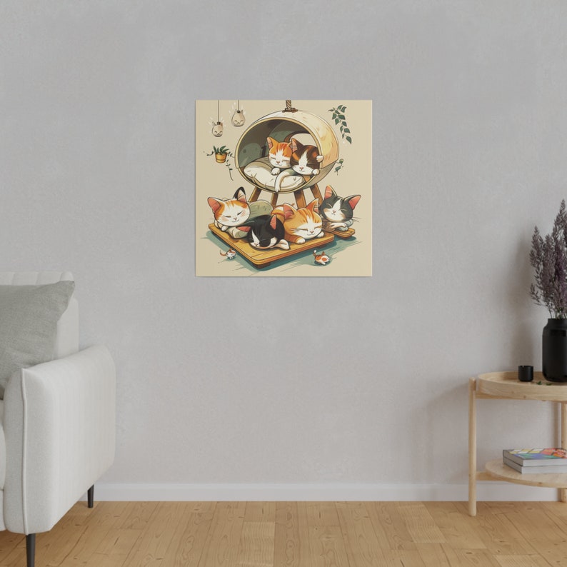 Adorable Chibi Cats Series 01A Matte Canvas, Stretched, 0.75 Home Decor for Cat Lovers