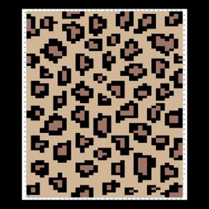 May include: A tan and brown leopard print pattern. The design features dark brown and black pixelated spots on a light tan background. The pattern is a repeating design, suitable for various applications.