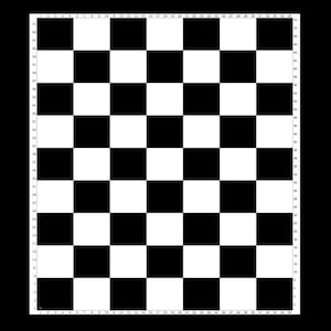 May include: A black and white checkered chessboard with numbered grid lines along the edges. The board is composed of alternating black and white squares, creating a classic pattern. The numbers run from 1 to 64 and 1 to 56.