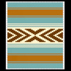 May include: Geometric pattern in shades of brown, teal, and cream. The design features horizontal bands of color and a central motif of interlocking arrow-like shapes. The overall aesthetic is reminiscent of Southwestern textiles.