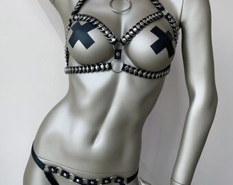 Elevate Your Style with our Detailed Ring Harness Bra Set - Fantasy Lingerie