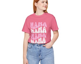 Mama Shirt for Women Pink Retro Mothers Day Gift Short Sleeve Tee