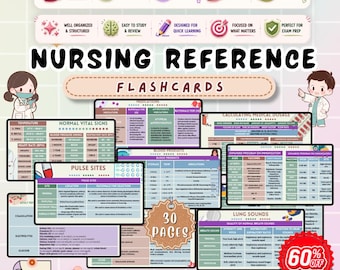 Nursing Reference Flashcards | Nursing Cheat Sheet Study Cards | Quick Review Nursing Guide | NCLEX Nursing Flashcards PDF
