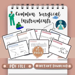 Fichas imprimibles sobre instrumentos quirúrgicos comunes Equipo médico Instrumentos quirúrgicos Notas de enfermería Guía de estudio NCLEX para enfermeros practicantes