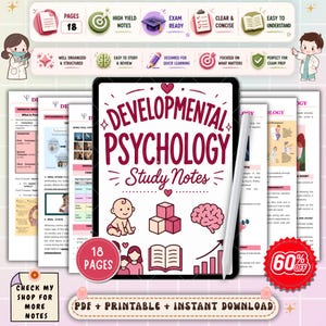 Developmental Psychology Study Notes | Human Development Study Guide | Lifespan Psychology Review | Printable PDF