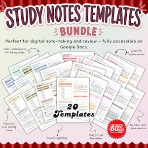 Study Notes Templates Bundle (20 Designs) | Editable Nursing & Student Note-Taking Templates | Google Docs Study Planner | Printable PDF