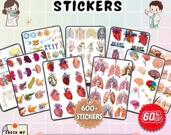Anatomy Stickers Bundle | 600+ Human Body Illustrations | Pre-Cropped Biology Stickers | Nursing & Medical Digital Stickers PNG