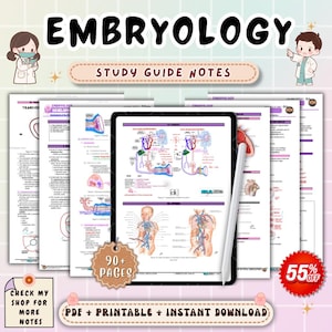 Apuntes de estudio de embriología para estudiantes de enfermería / Repaso de desarrollo humano / Guía de examen de anatomía y fisiología / Examen NCLEX de enfermería (PDF)