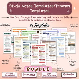Sjablonenbundel studienotities (24 ontwerpen) | Bewerkbare sjablonen voor verpleging en aantekeningen voor studenten | Studieplanner voor Google Documenten | Afdrukbare pdf