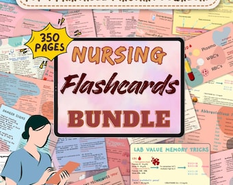 Nursing Flashcards Bundle | NCLEX Study Cards Pack | Nursing Quick Review Guide | Printable Nursing Flashcards PDF