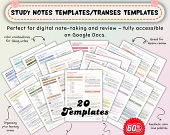 Study Notes Templates Bundle (20 Designs) | Editable Nursing & Student Note-Taking Templates | Google Docs Study Planner | Printable PDF