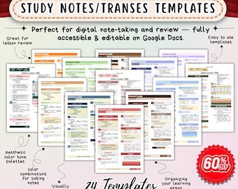 Study Notes Templates Bundle (24 Designs) | Editable Nursing & Student Note-Taking Templates | Google Docs Study Planner | Printable PDF
