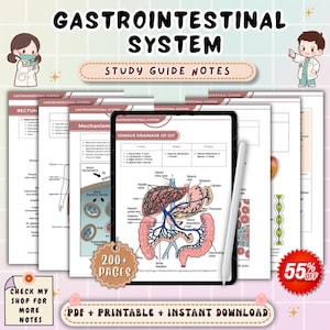 Apuntes de enfermería del sistema gastrointestinal / Guía de estudio de anatomía y fisiología gastrointestinal / Repaso del sistema digestivo / Examen NCLEX de enfermería (PDF)