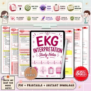 Può includere: Note di studio digitali sull'interpretazione dell'ECG, con 9 pagine di materiale di studio medico. Progettate per un apprendimento rapido e la preparazione agli esami, con informazioni chiare e concise. Include una promozione del 60% di sconto.