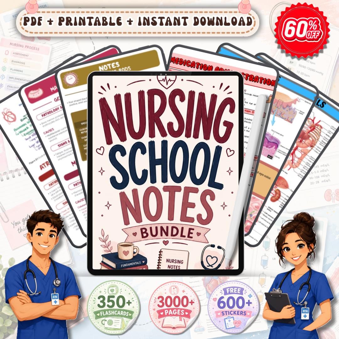 Nursing Study Notes Bundle | Nursing School Study Guide Pack | NCLEX ...