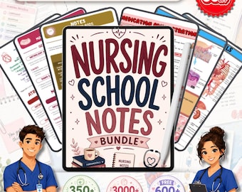 Nursing Studie Notizen Bundle | Nursing School School Guide Pack | Notizen zur Vorbereitung | Schülerin einer Krankenschwester Digitales PDF Bundle