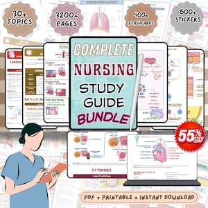 Kompletny pakiet notatek do nauki pielęgniarstwa | Pakiet materiałów do nauki do egzaminu NCLEX | Pakiet materiałów powtórkowych do szkoły pielęgniarskiej | Kolekcja plików PDF dla studentów pielęgniarstwa