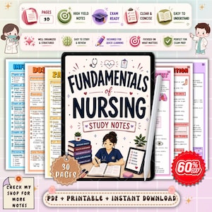 Apuntes de estudio sobre fundamentos de enfermería / Guía de estudio para la escuela de enfermería / Conceptos básicos de enfermería / Apuntes para estudiantes de enfermería / PDF de repaso para el examen NCLEX