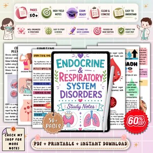 May include: A digital study guide for endocrine and respiratory system disorders. The tablet displays colorful study notes with diagrams and the text "Study Notes". Includes a stylus and a 60% off sticker.
