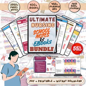 Paquete completo de apuntes de enfermería / Megapaquete de preparación para el NCLEX / Repaso completo de la escuela de enfermería / Paquete de apuntes digitales para estudiantes de enfermería
