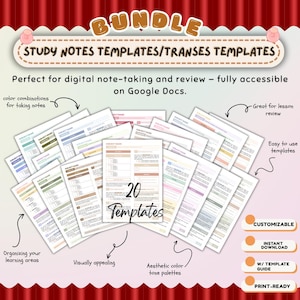 Study Notes Templates Bundle (20 Designs) | Editable Nursing & Student Note-Taking Templates | Google Docs Study Planner | Printable PDF