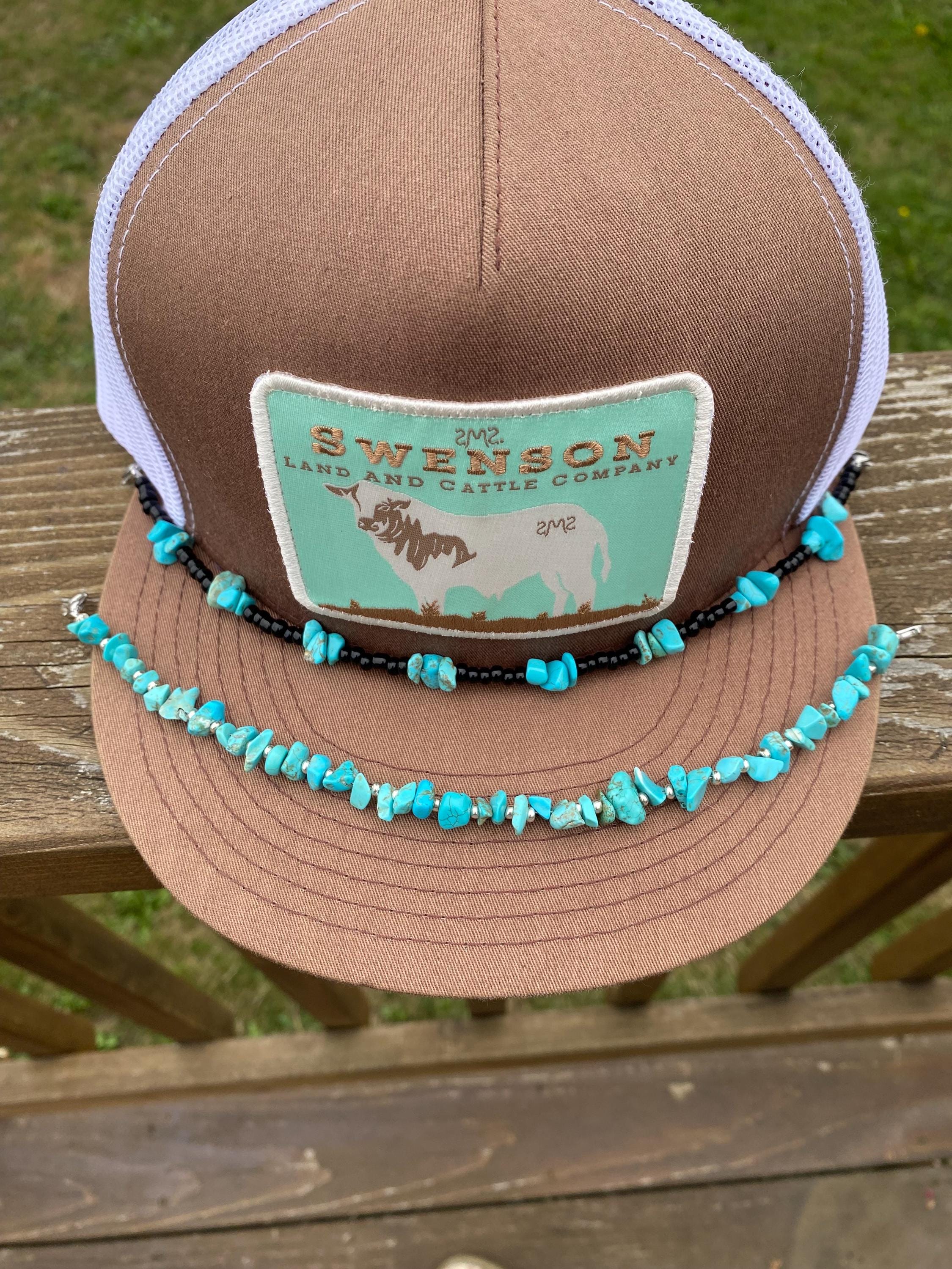 Stylish Tan Hat with Black Beaded Necklace NATIVE DESIGN Handmad Beaded Hatband HAT BAND TURQUOISE  main image 3