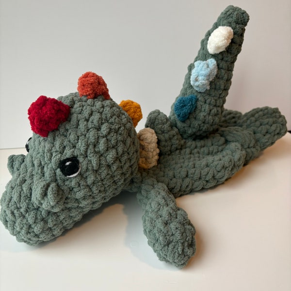 Dinosaur Snuggler, Crochet T-Rex Baby Shower Plushie, Baby’s First Stuffed Animal, Unique Rainbow Dino Lovey