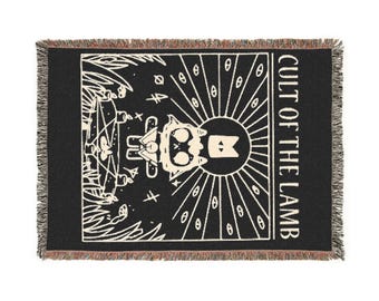 Cult of the Lamb Halloween Woven Blanket, Halloween Tapestry, Spooky Throw, Satanic Ritual Decor, Cozy Witchcraft Blanket, Occult Home Decor