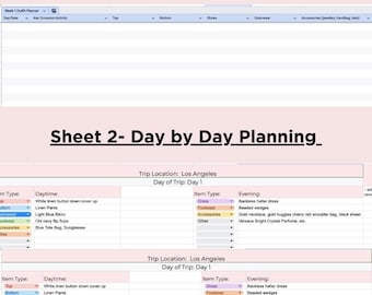 Travel Outfit Planner Template | Vacation Packing List Organizer | Editable Google Sheets Wardrobe Planner