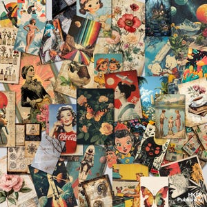 Pacote de 100 peças de itens vintage | Colagem | Mídia mista | Diário de lixo | Pacote de scrapbook | Kit de inspiração | Download digital