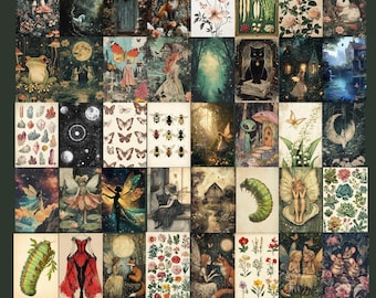 200pcs Cottagecore Fairycore Aesthetic Wall Decor- Vintage Poster Wall Collage Kit - 4"x6" Cottagecore - Digital Printable Customisable