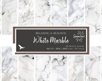 White Marble Realistic & Relaxing Digital Paper - Soft Color Texture Backgrounds - Instant Bargain Sale Digital Download for Commercial Use