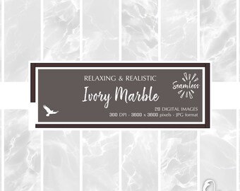 Ivory Marble Realistic & Relaxing Digital Paper - White Color Texture Backgrounds - Instant Bargain Sale Digital Download for Commercial Use