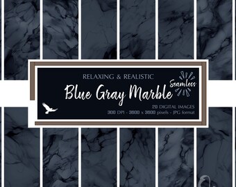 Blue Gray Marble Realistic & Relaxing Digital Paper - Dark Texture Backgrounds - Instant Bargain Sale Digital Download for Commercial Use