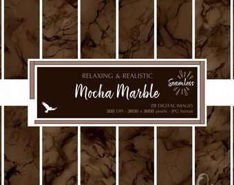 Mocha Marble Realistic & Relaxing Digital Paper - Brown Color Texture Backgrounds - Instant Bargain Sale Digital Download for Commercial Use