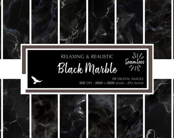 Black Marble Realistic & Relaxing Digital Paper - Dark Color Texture Backgrounds - Instant Bargain Sale Digital Download for Commercial Use