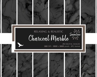 Charcoal Marble Realistic & Relaxing Digital Paper - Gray Art Texture Backgrounds - Instant Bargain Sale Digital Download for Commercial Use
