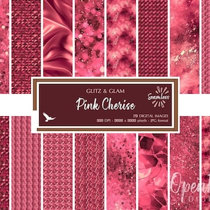 Pink Cherise Glitz & Glam Digital Paper - Bright Lovely Pink Texture Backgrounds - Instant Bargain Sale Digital Download for Commercial Use