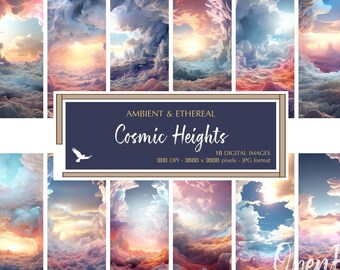Ambient & Ethereal Cosmic Heights - Cloudy Whimsical Fantasy Backgrounds - Bright Inspirational Art - Digital Download for Commercial Use